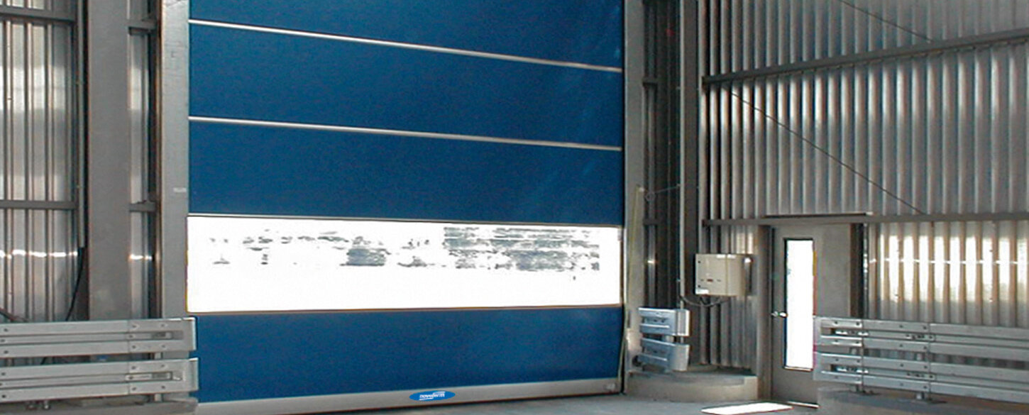 blue rapid roll door with window