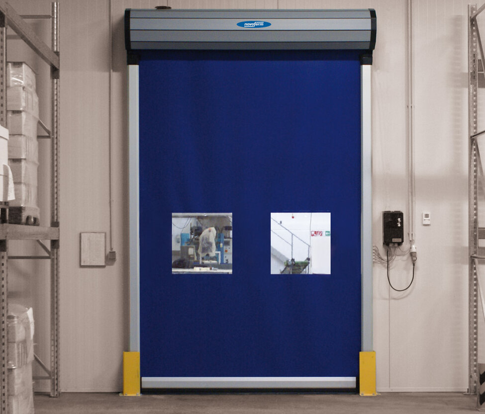 a blue rapid roll door