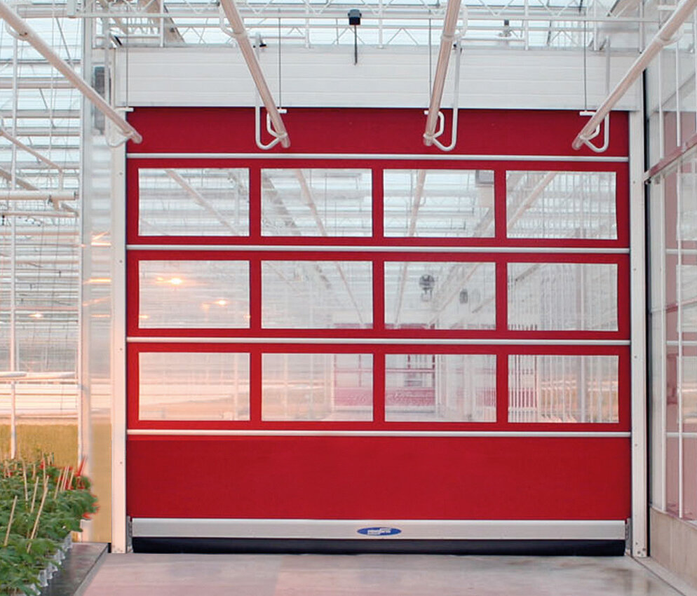 red modular roll door