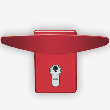 Red coated garage door handle