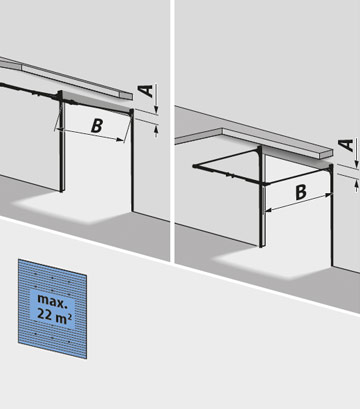 Track system with normal guide, spring assembly at the rear + steel support profile 