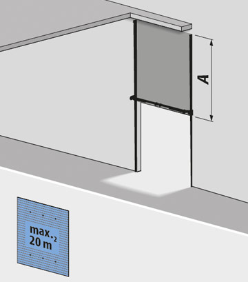 Track system with vertical guide, spring shaft at the base + steel support profile 