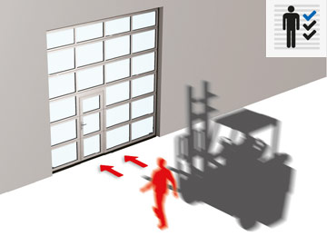 Pass door for people, integrated into the sectional door for goods.