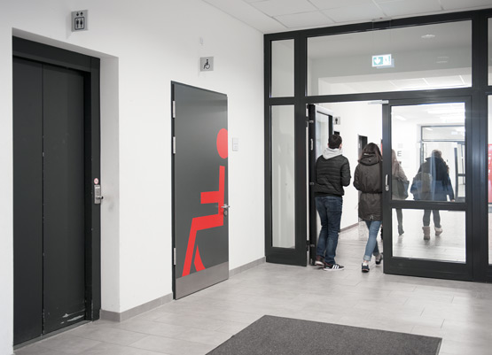 T30-2 RS fire resistant door with panic hardware as per EN 179 and large windows