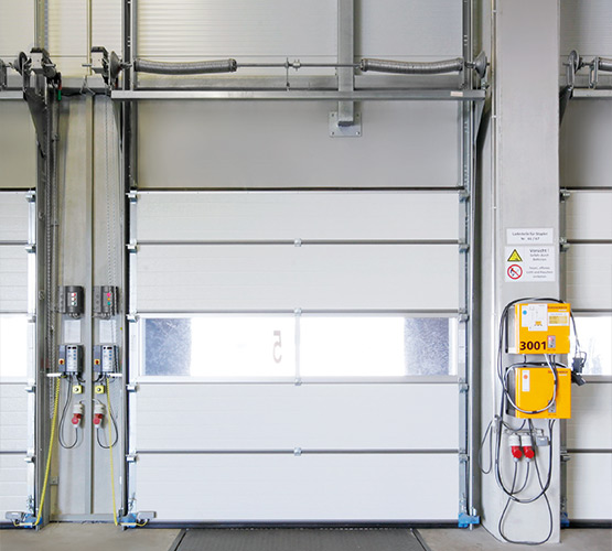Inside view of a loading bay with industrial sectional door