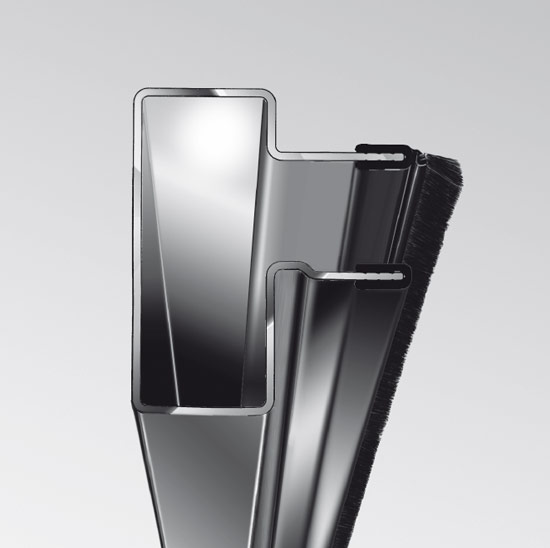 Side seal for FS2 guide prevents heat loss and draughts, plastic strips with brush seals on the interior side of the door.