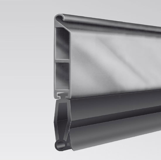 RH bottom profile for V80 aluminium doors, extrusion moulded with flexible hose seal.