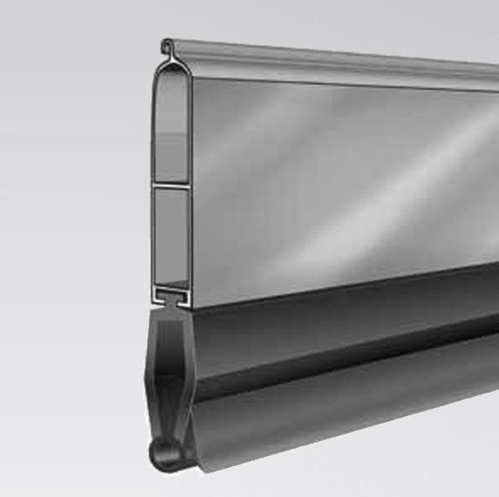 Floor seal for TH80 roller shutters. EPDM hose seal is inserted into the TH80 profile.